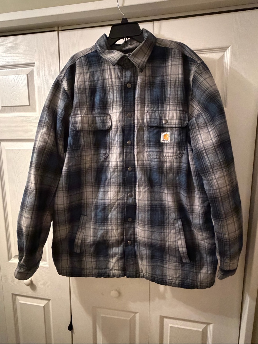 Carhartt Hubbard Sherpa Lined Blue Plaid Flannel Men’s Jacket Size 2XL Tall